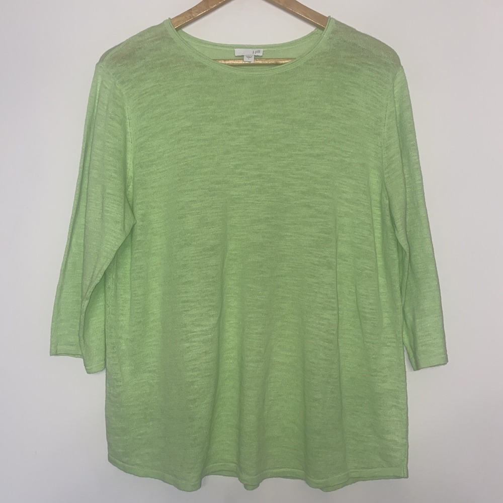 J Jill Linen Cotton Knit Top Women Large Green 3/4 Sleeve Lightweight Sweater - Picture 2 of 6